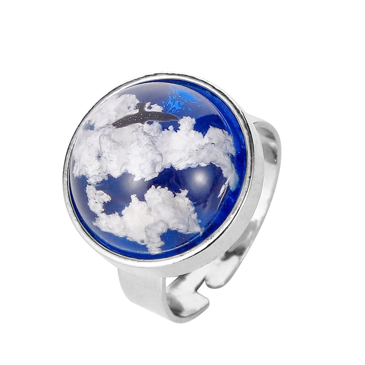 Resin Cloud Silver-Plated Round Adjustable Ring