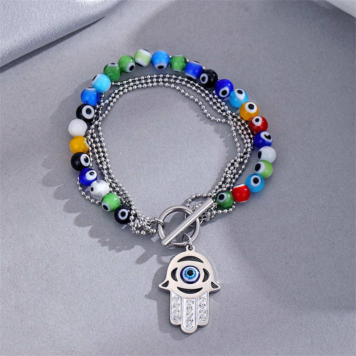 Blue & Green Cubic Zirconia-Accent Hamsa Charm Bracelet