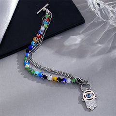 Blue & Green Cubic Zirconia-Accent Hamsa Charm Bracelet