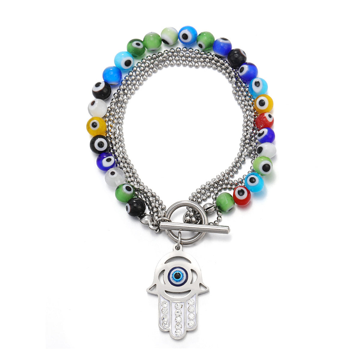 Blue & Green Cubic Zirconia-Accent Hamsa Charm Bracelet