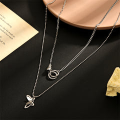 Silver-Plated Butterfly Layered Pendant Necklace