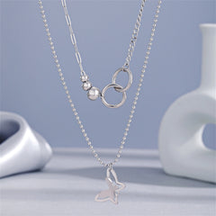 Silver-Plated Butterfly Layered Pendant Necklace