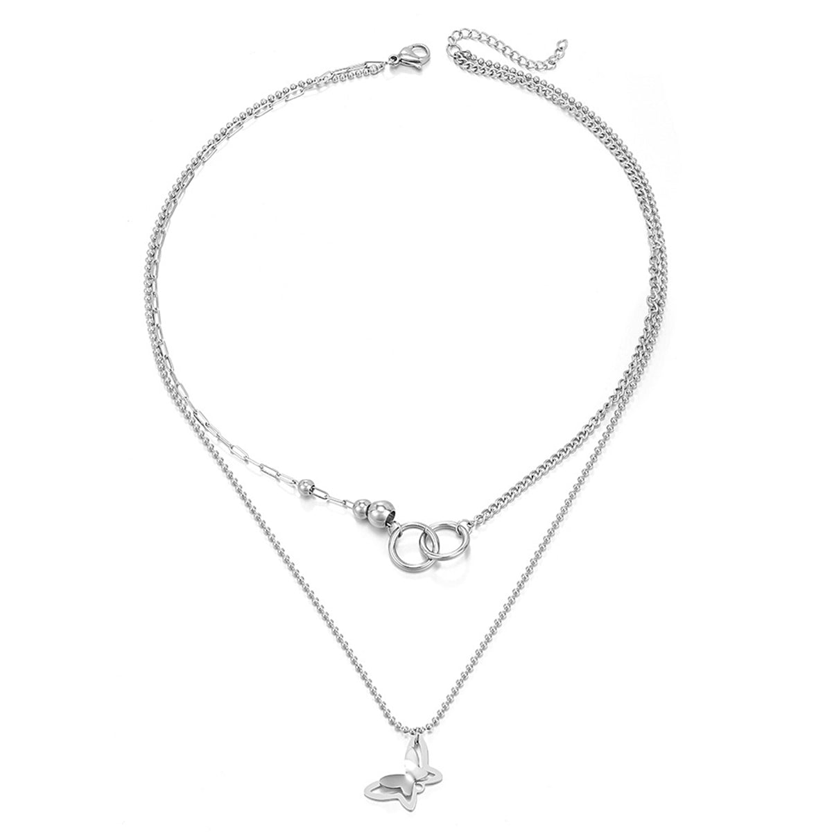 Silver-Plated Butterfly Layered Pendant Necklace