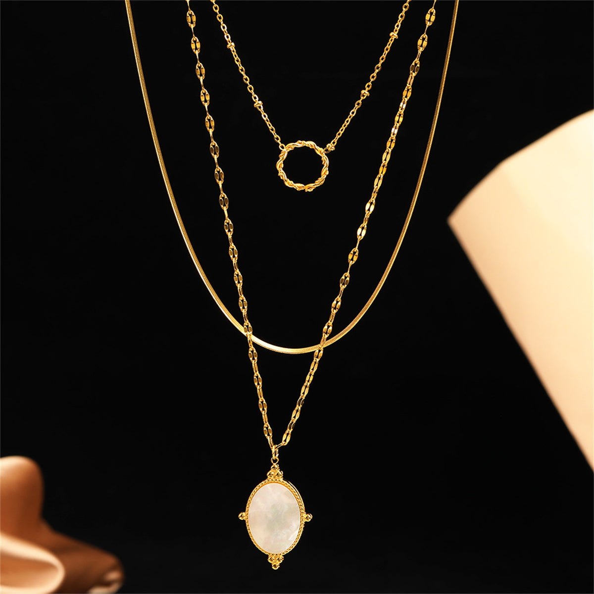 Shell & 18K Gold-Plated Snake Chain Layered Pendant Necklace