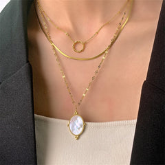 Shell & 18K Gold-Plated Snake Chain Layered Pendant Necklace