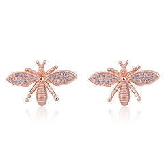 Cubic Zirconia & 18K Rose Gold-Plated Bee Stud Earring