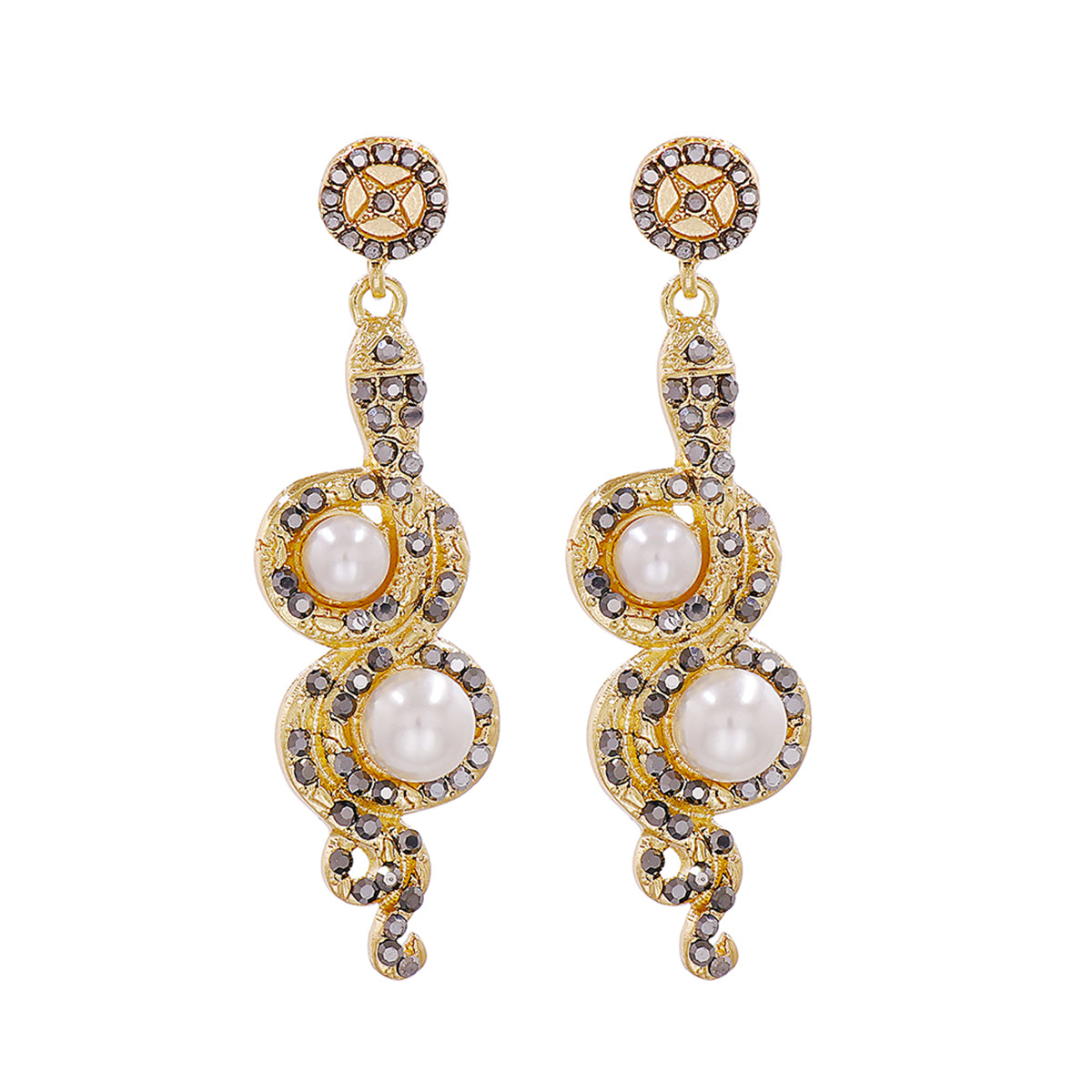 Cubic Zirconia & Pearl 18K Gold-Plated Snake Drop Earrings