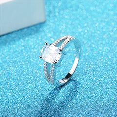 Cubic Zirconia & Crystal Silver-Plated Oval-Cut Layered Ring