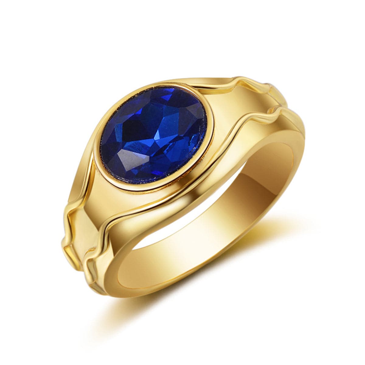 Blue Oval Crystal & 18K Gold-Plated Band Ring