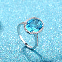 Sea Blue Crystal & Cubic Zirconia Oval-Cut Ring