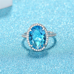 Sea Blue Crystal & Cubic Zirconia Oval-Cut Ring