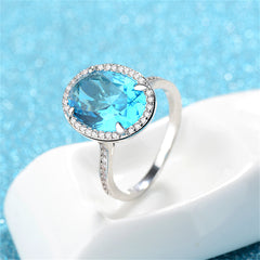 Sea Blue Crystal & Cubic Zirconia Oval-Cut Ring