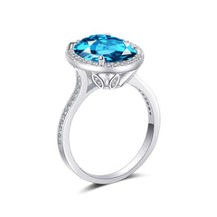 Sea Blue Crystal & Cubic Zirconia Oval-Cut Ring