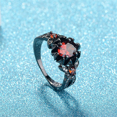 Red Crystal & Cubic Zirconia Flower Butterfly Ring