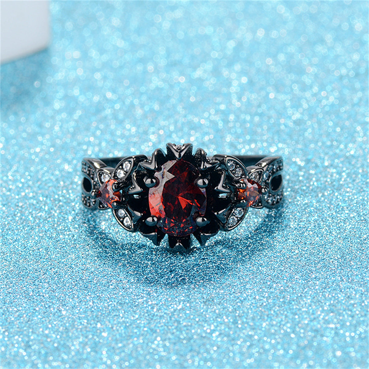 Red Crystal & Cubic Zirconia Flower Butterfly Ring