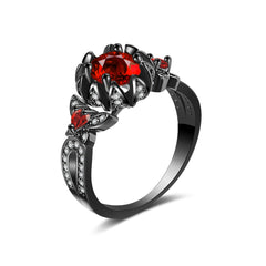 Red Crystal & Cubic Zirconia Flower Butterfly Ring