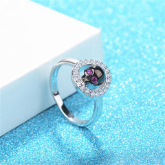Cubic Zirconia & Silver-Plated Skull Hola Ring