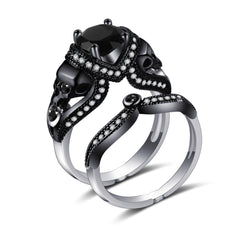 Black Crystal & Cubic Zirconia Skull Ring Set