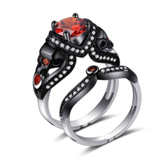 Red Crystal & Cubic Zirconia Skull Ring Set