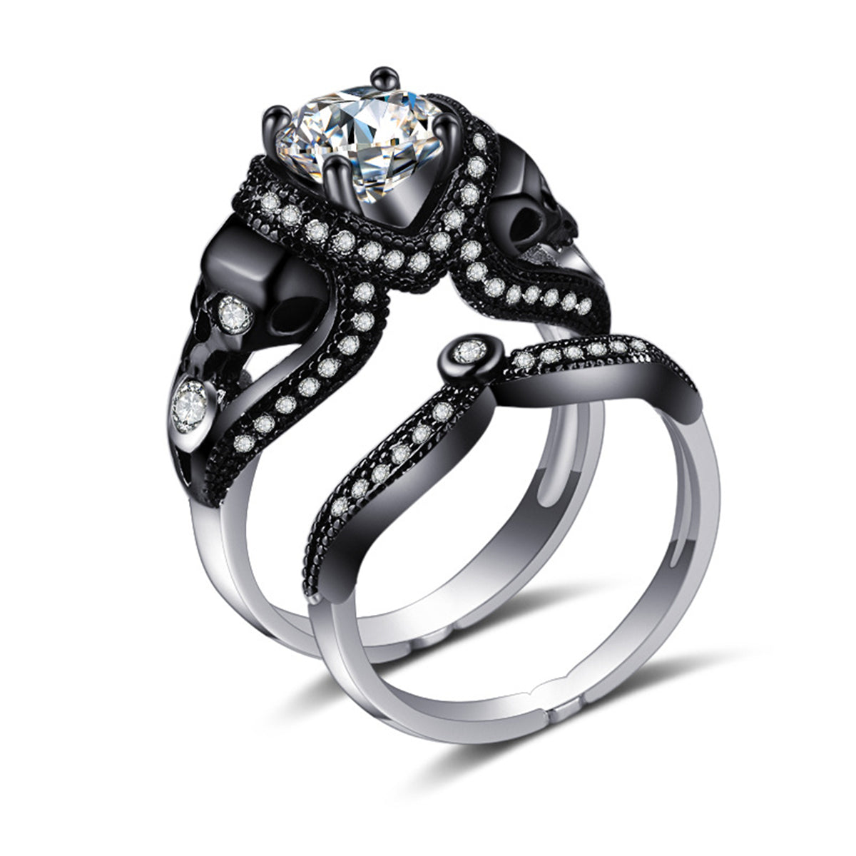 Crystal & Cubic Zirconia Skull Ring Set