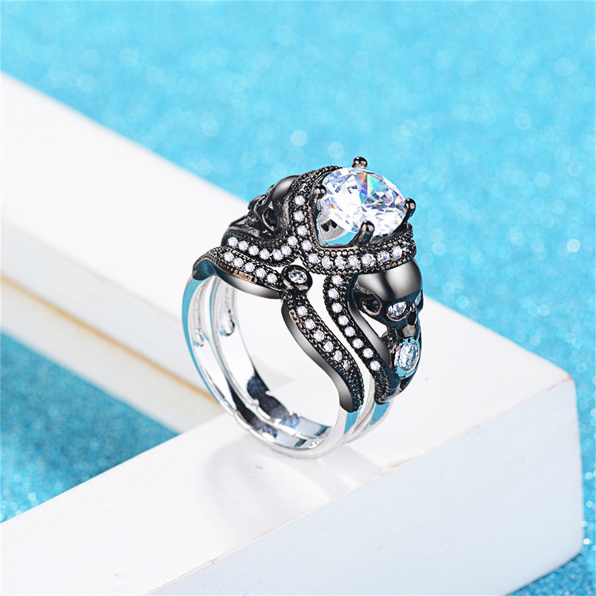 Crystal & Cubic Zirconia Skull Ring Set