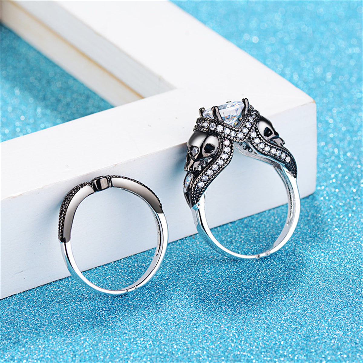 Crystal & Cubic Zirconia Skull Ring Set