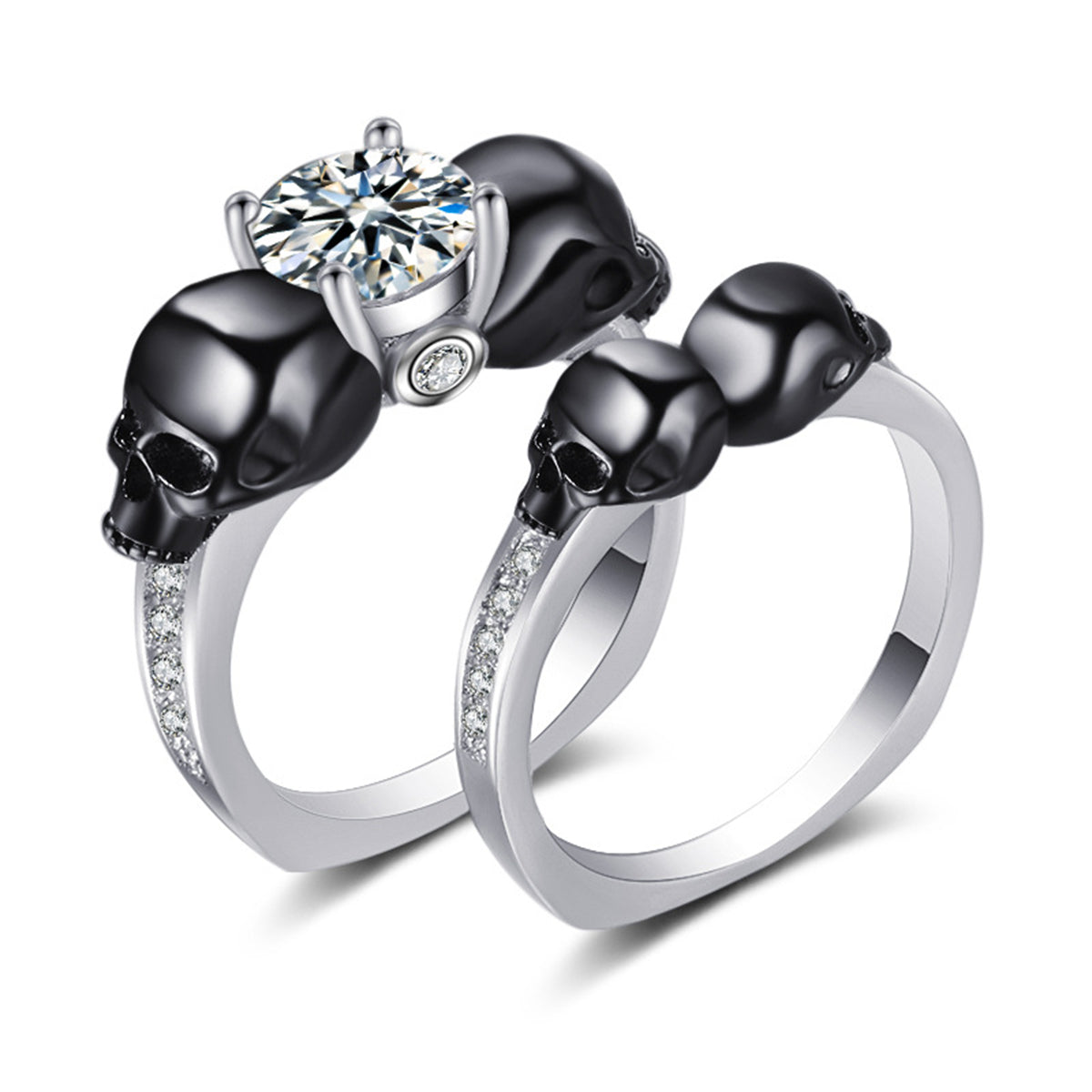 Crystal & Cubic Zirconia Two-Tone Skull Ring Set