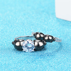 Crystal & Cubic Zirconia Two-Tone Skull Ring Set