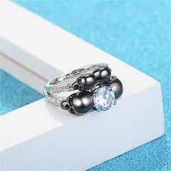 Crystal & Cubic Zirconia Two-Tone Skull Ring Set