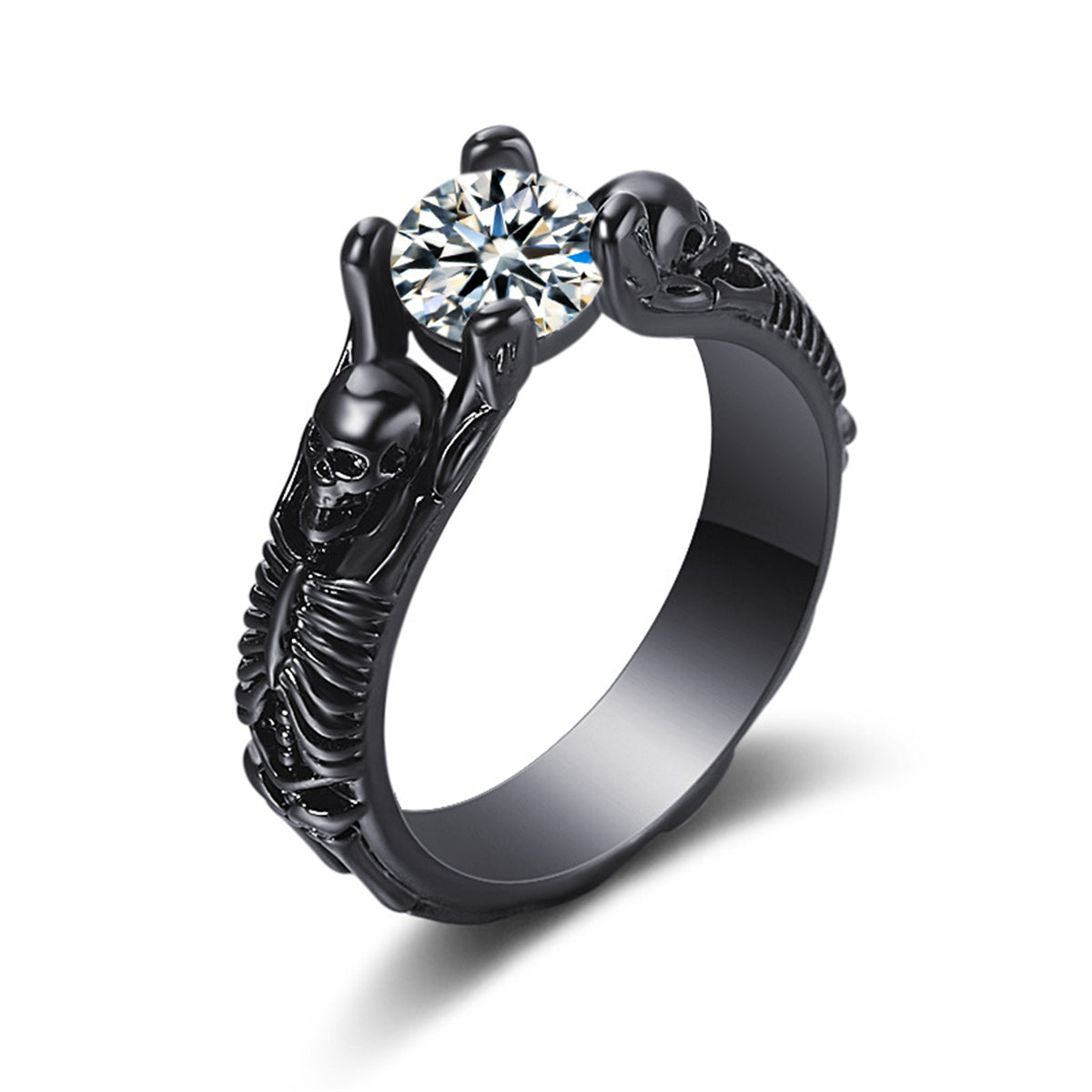 Crystal & Black-Tone Skeleton Ring