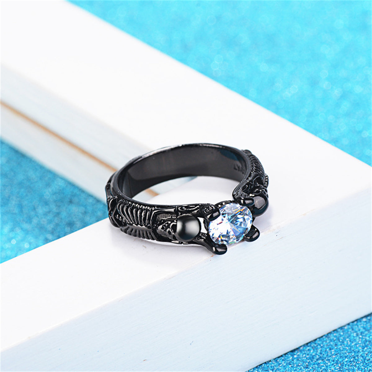 Crystal & Black-Tone Skeleton Ring