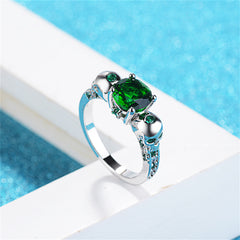 Green Crystal & Cubic Zirconia Skull-Accent Ring