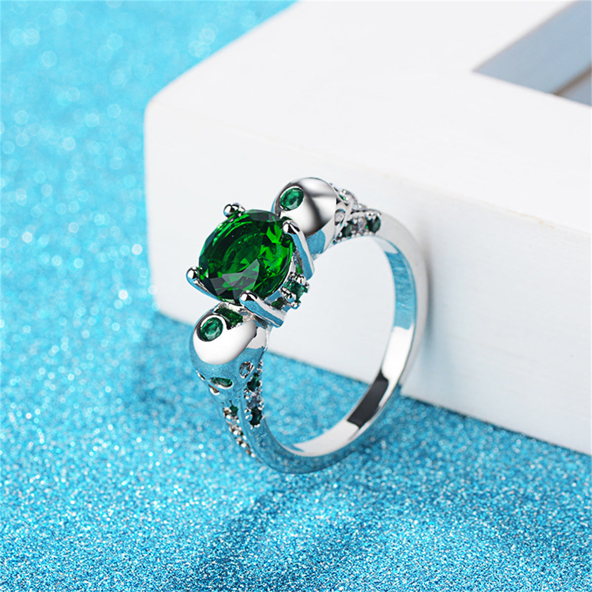 Green Crystal & Cubic Zirconia Skull-Accent Ring