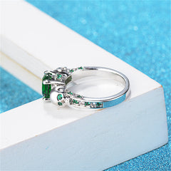 Green Crystal & Cubic Zirconia Skull-Accent Ring