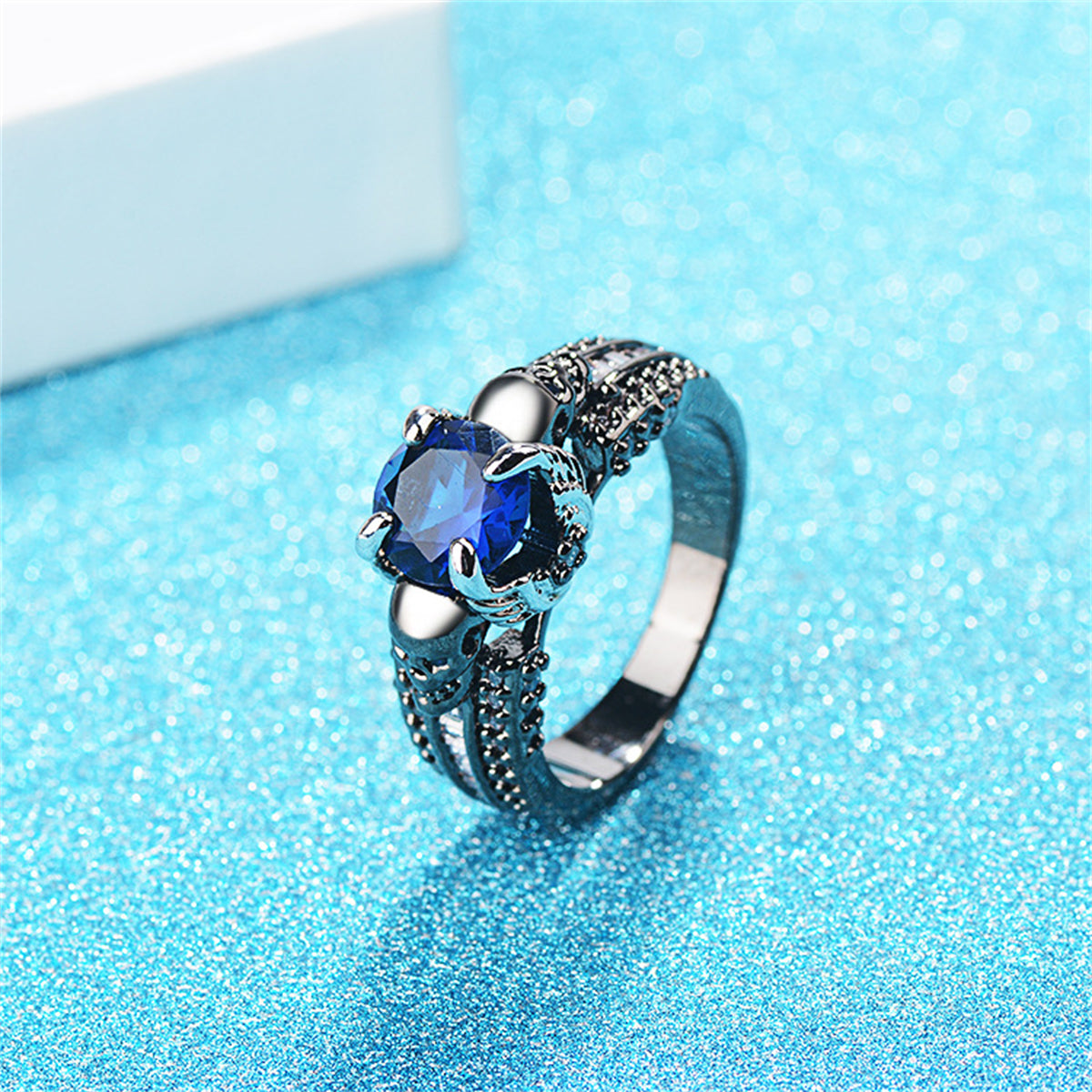 Blue Crystal & Cubic Zirconia Skull Ring