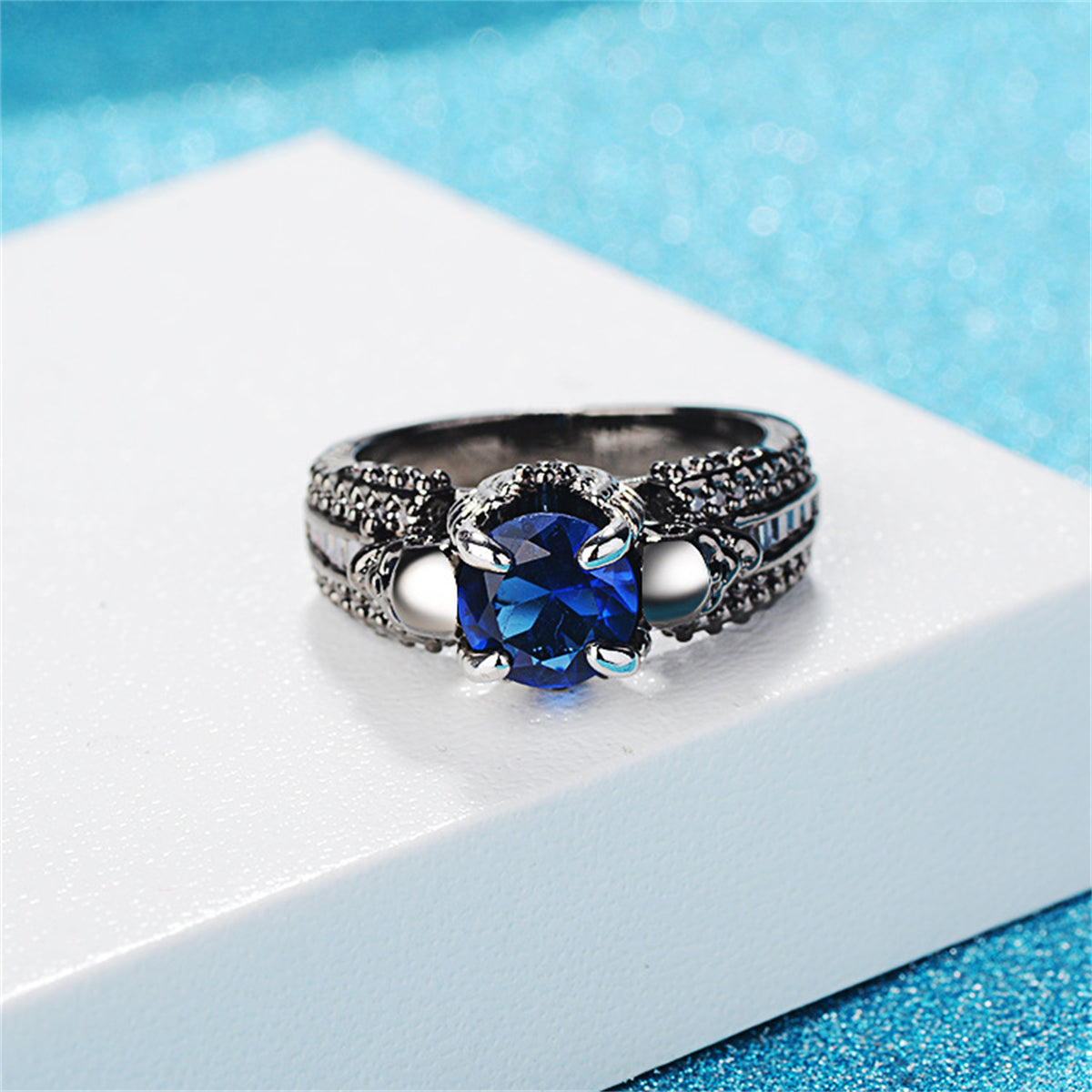 Blue Crystal & Cubic Zirconia Skull Ring