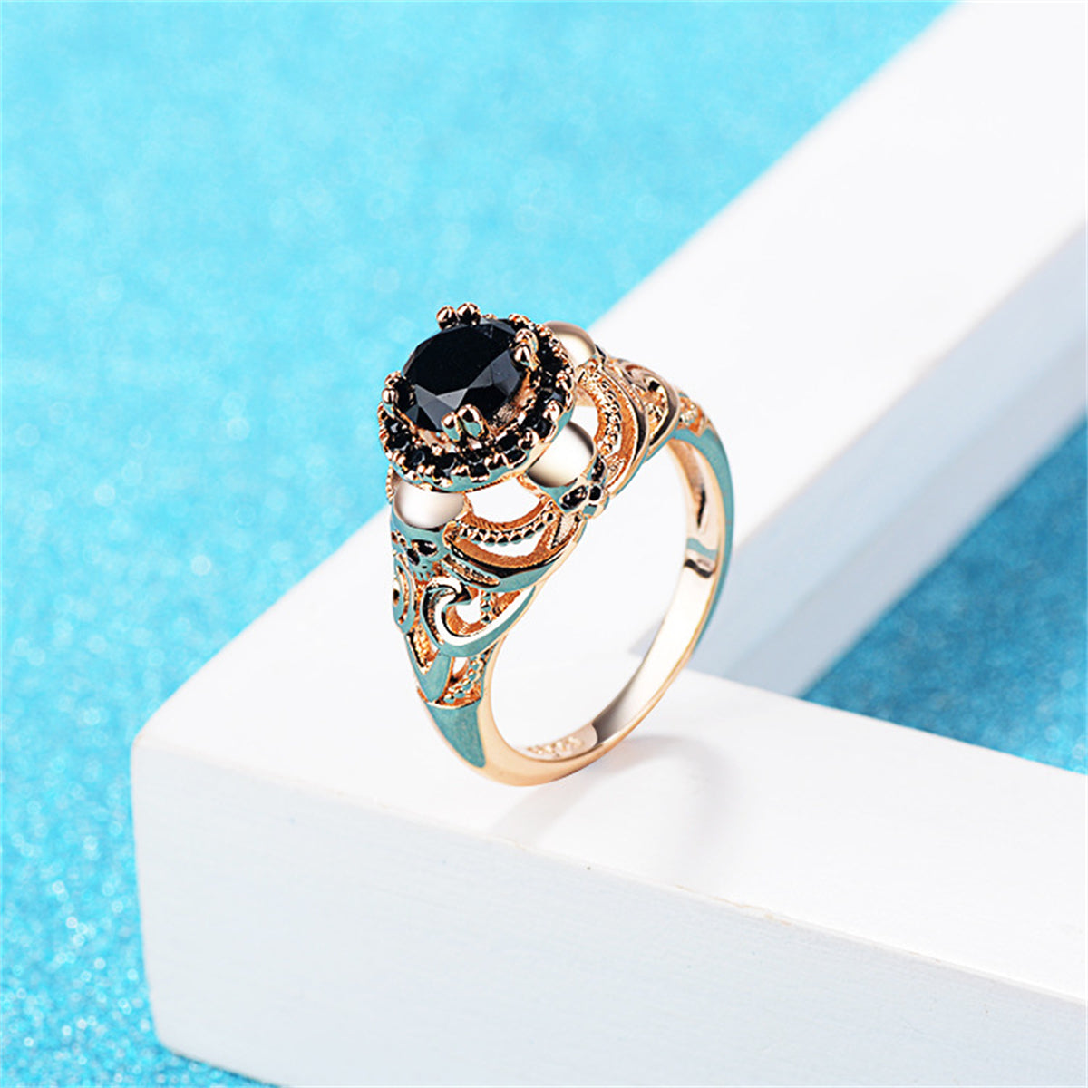 Black Crystal & Cubic Zirconia 18K Gold-Plated Skull Ring