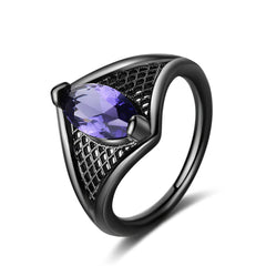 Purple Crystal Black-Tone Marquise-Cut Web Ring