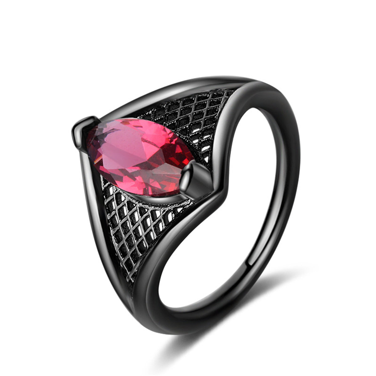 Red Crystal & Black-Tone Marquise-Cut Web Ring