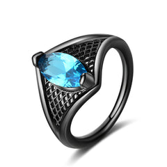 Sea Blue Crystal Black-Tone Marquise Web Ring