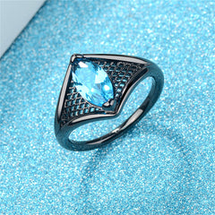 Sea Blue Crystal Black-Tone Marquise Web Ring