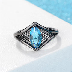 Sea Blue Crystal Black-Tone Marquise Web Ring