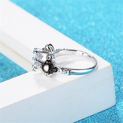 Clear Crystal & Silver-Plated Skull Rose Ring