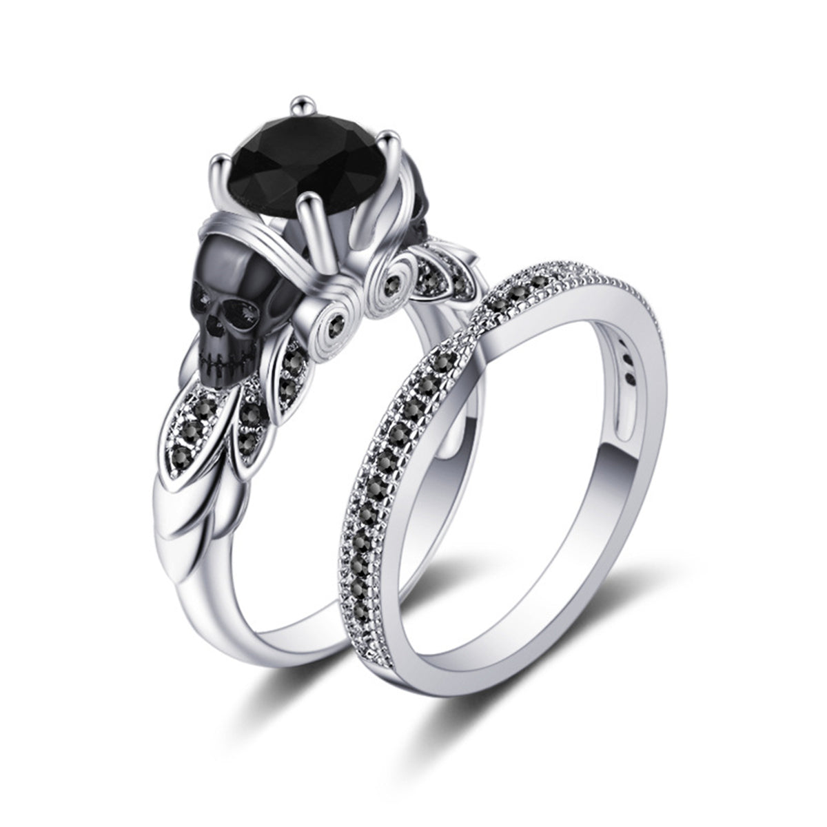 Black Crystal & Cubic Zirconia Skull Owl Ring Set