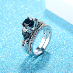 Black Crystal & Cubic Zirconia Skull Owl Ring Set