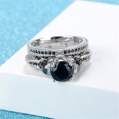 Black Crystal & Cubic Zirconia Skull Owl Ring Set