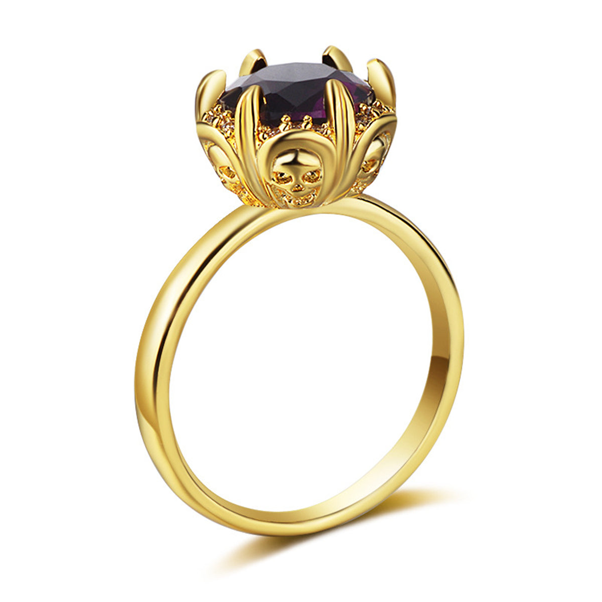 Black Crystal & Cubic Zirconia 18K Gold-Plated Skull Cocktail Ring