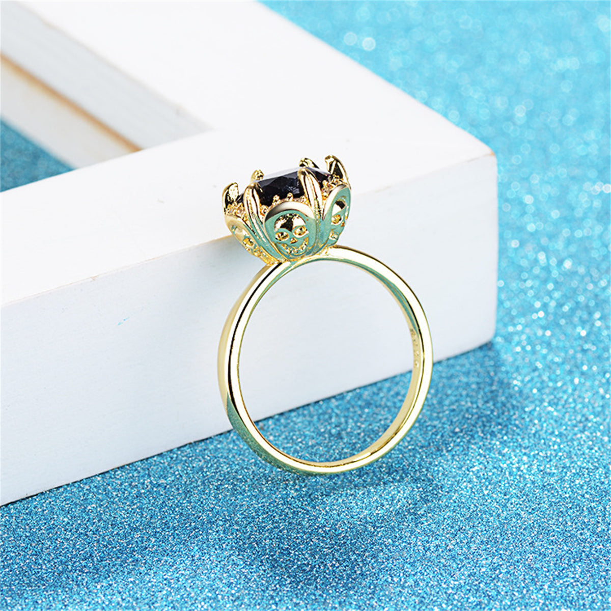 Black Crystal & Cubic Zirconia 18K Gold-Plated Skull Cocktail Ring