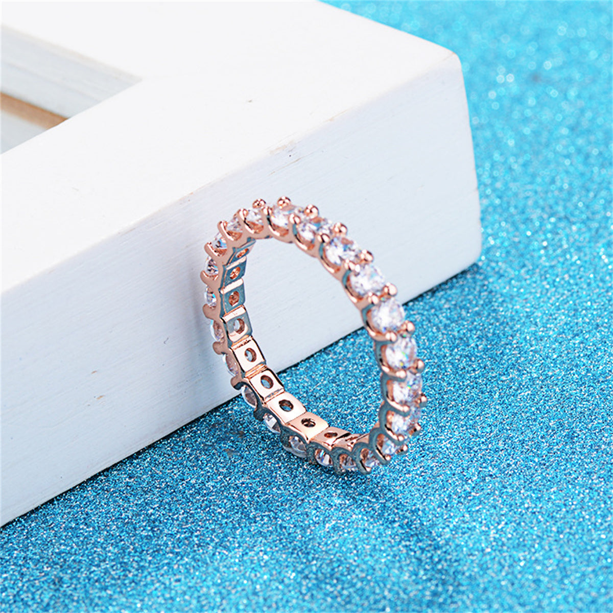 Clear Crystal & 18K Rose Gold-Plated Eternity Band Ring