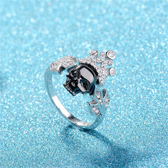 Cubic Zirconia & Silver-Plated Crown Skull Ring